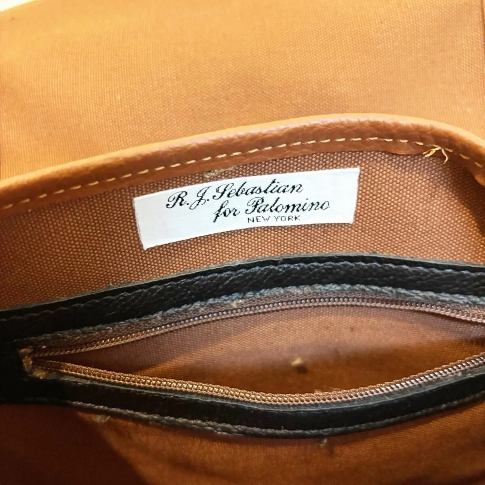 Black Leather and Brown Trim‎ Equestrian Crossbody Bag NWT Preppy 90s